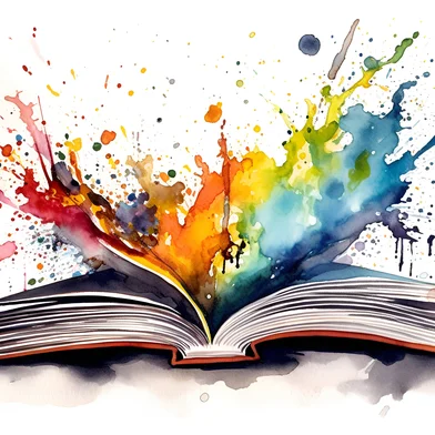 Watercolor design of a open book - Generative AI.Fonte: 589518075<!-- NICAID(15578513) -->