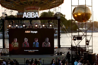 Members of the Swedish group ABBA are seen on a display during their Voyage event at Grona Lund, Stockholm, on September 2, 2021, during their presentation of the first new song after nearly four decades. (Photo by Fredrik PERSSON / TT News Agency / AFP) / Sweden OUT<!-- NICAID(14879718) -->