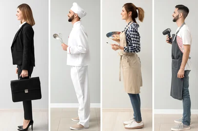 Collage with people in uniforms of different professions <!-- NICAID(16349334) -->