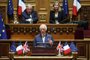 Britain's King Charles addresses Senators and members of the National Assembly at the French Senate, the first time a member of the British Royal Family has spoken from the Senate Chamber, in Paris on September 21, 2023. Britain's King Charles III and his wife Queen Camilla are on a three-day state visit starting on September 20, 2023, to Paris and Bordeaux, six months after rioting and strikes forced the last-minute postponement of his first state visit as king. (Photo by Emmanuel Dunand / POOL / AFP)<!-- NICAID(15547485) -->