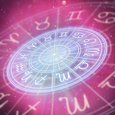 Astrological signs of the zodiac for the horoscope on the background of the starry sky. Illustration.<!-- NICAID(16061165) -->