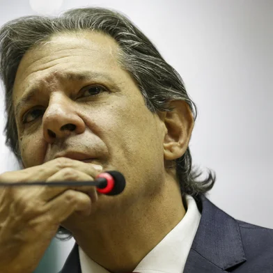 O ministro da Fazenda, Fernando Haddad, concede entrevista coletiva à imprensa, em Brasília.<!-- NICAID(15639251) -->