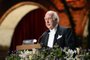 -(FILES) The Nobel Prize winner for Physics 2013, Peter W Higgs, addresses the traditional Nobel Prize banquet at the Stockholm City Hall on December 10, 2013 following the Nobel Prize award ceremonies for Medicine, Physics, Chemistry, Literature and Economic Sciences. British physicist Peter Higgs, whose theory of a mass-giving particle -- the so-called Higgs boson -- jointly earned him the Nobel Prize for Physics, has died aged 94, the University of Edinburgh announced on April 9, 2024. "He passed away peacefully at home on Monday 8 April following a short illness," the Scottish university said in a statement, calling him "a great teacher and mentor, inspiring generations of young scientists". (Photo by Jonathan NACKSTRAND / AFP)Editoria: HUMLocal: StockholmIndexador: JONATHAN NACKSTRANDSecao: award and prizeFonte: AFPFotógrafo: STR<!-- NICAID(15729893) -->