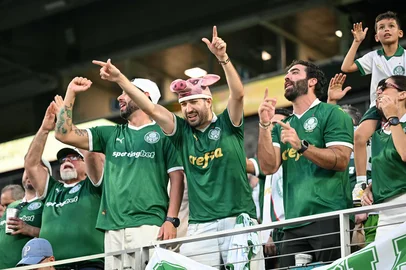 Fans of Brazil's Palmeiras cheer for their team ahead of the FIFA Club World Cup 2025 Group A football match between US Inter Miami and Brazil's Palmeiras at the Hard Rock stadium in Miami on June 23, 2025. (Photo by Chandan Khanna / AFP)<!-- NICAID(16065875) -->
