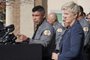 Santa Fe County Sheriff Adan Mendoza, with District Attorney Mary Carmack-Altwies (R), speaks to the press on October 27, 2021, about the criminal investigation regarding the fatal shooting and wounding of crew members on the set of the movie "Rust," in Santa Fe, New Mexico - Criminal charges against actor Alec Baldwin, who shot dead a cinematographer and wounded a director on the set of his latest movie, have not been ruled out, the local district attorney said on October 27, 2021. An investigation into last Thursday's fatal shooting has recovered 500 rounds of ammunition from the set in New Mexico, Sheriff Adan Mendoza told reporters, adding detectives believe they were a mix of blanks, dummies and live rounds. (Photo by Nick Layman / AFP)<!-- NICAID(14925998) -->