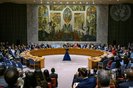 Security Council votes on a draft resolution on the situation in the Middle East put forth by the United Arab Emirates. The resolution took note of and acted upon the letter dated 6 December 2023 of the Secretary-General, under Article 99 of the Charter of the United Nations. The resolution expressed grave concern over the catastrophic humanitarian situation in the Gaza Strip and the suffering of the Palestinian civilian population; and emphasized that the Palestinian and Israeli civilian populations must be protected in accordance with international humanitarian law. The resolution demanded an immediate humanitarian ceasefire, as well as the immediate and unconditional release of all hostages. The resolution received 13 votes in favour, one against (United States) and one abstention (United Kingdom). The resolution was not adopted due to the veto by one of the Permanent Members of the Security Council (United States).A view of council members voting in favour of the resolution.<!-- NICAID(15621262) -->