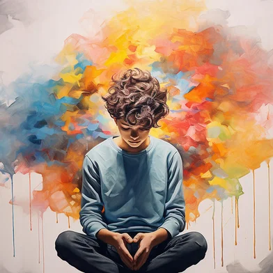 Mental Health in Youth. Creative abstract concept about teens. Colorful illustration of teenage boySaúde mental na adolescênciaFonte: 656987457<!-- NICAID(16256326) -->