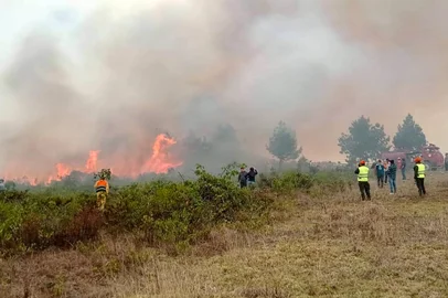 This handout picture released by the Peruvian Ministry of Defense shows members of Civil Defense, firefighters, and volunteers trying to extinguish a forest fire outbreak affecting the territory in the Amazon Region in northern Peru on September 16, 2024. Forest fires affecting Andean and Amazonian areas of Peru amid a severe drought have caused the deaths of 15 people so far this year, including the death of a peasant woman over the weekend, authorities reported on Monday. (Photo by Handout / Peruvian Ministry of Defense / AFP) / RESTRICTED TO EDITORIAL USE - MANDATORY CREDIT "AFP PHOTO / PERUVIAN MINISTRY OF DEFENSE" - NO MARKETING NO ADVERTISING CAMPAIGNS - DISTRIBUTED AS A SERVICE TO CLIENTS<!-- NICAID(15869864) -->