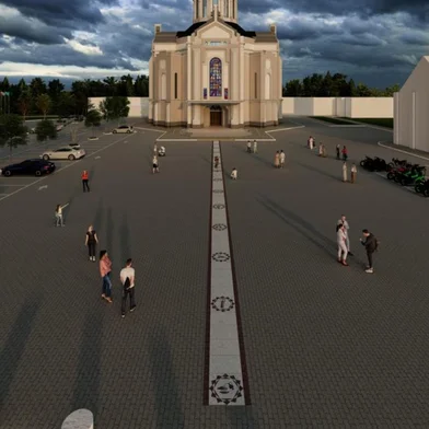 Santuário de Caravaggio, em Farroupilha, vai receber obras para resolver infiltrações ainda neste ano, e já planeja novidades para o ano que vem. Na imagem, demonstração da calçada para peregrinação de joelhos com via sacra dolorosa.<!-- NICAID(16090573) -->