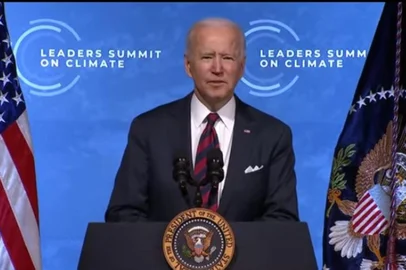 Presidente dos EUA Joe Biden discursa durante Cúpula co Clima, em 22 de abril de 2021.<!-- NICAID(14763975) -->