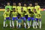 Players of Brazil pose for a picture before the beginning of the 2026 FIFA World Cup South American qualification football match between Uruguay and Colombia at the Centenario Stadium in Montevideo on October 17, 2023. (Photo by Pablo PORCIUNCULA / AFP)<!-- NICAID(15571779) -->