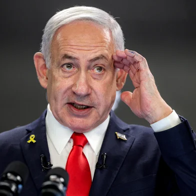 Israel's Prime Minister Benjamin Netanyahu gives a press conference at the Prime ministers office in Jerusalem on August 10, 2025. Netanyahu said on August 10 that his government had no plans to occupy Gaza, while vowing to create safe corridors for aid. (Photo by ABIR SULTAN / POOL / AFP)Editoria: POLLocal: JerusalemIndexador: ABIR SULTANSecao: politics (general)Fonte: POOLFotógrafo: STR<!-- NICAID(16098381) -->