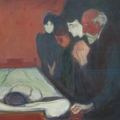 No Leito de Morte (1895), pintura do artista norueguês Edvard Munch<!-- NICAID(16330160) -->