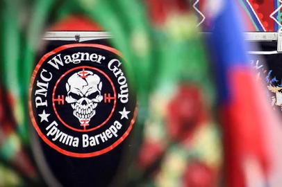 (FILES) T-shirts bearing images of private mercenary group Wagner are seen in a gift shop on downtown Arbat street in Moscow on May 12, 2023. President Vladimir Putin on June 24, 2023 said an armed mutiny by Wagner mercenaries was a "stab in the back" and that the group's chief Yevgeny Prigozhin had betrayed Russia, as he vowed to punish the dissidents. Prigozhin said his fighters control key military sites in the southern city of Rostov-on-Don. (Photo by Alexander NEMENOV / AFP)<!-- NICAID(15465252) -->