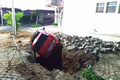 Um veículo Fiat Punto caiu em uma vala aberta pela prefeitura em Flores da Cunha na noite de terça-feira (16). O acidente ocorreu na Avenida Vindima, no acesso ao Parque da Vindima, onde está sendo realizado o desvio da canalização para que a Rio Grande Energia (RGE) instale um novo poste de energia elétrica e um transformador. Ninguém ficou ferido.<!-- NICAID(14716915) -->