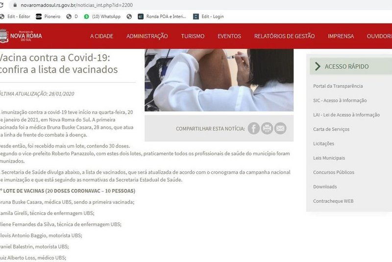 Nova Roma do Sul divulga lista com nome de quem foi vacinado contra covid-19 no site da prefeitura <!-- NICAID(14707816) -->