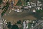 This handout satellite image released on May 7, 2024, by Planet Labs PBC and taken on May 6, 2024, shows an aerial view of the flooded Salgado Filho International Airport in Porto Alegre, Rio Grande do Sul state, Brazil, after torrential storms devastated areas in the southern Rio Grande do Sul State. The worst natural calamity ever to hit the state of Rio Grande do Sul has claimed at least 95 lives, with 372 people reported injured and 131 still missing, according to the civil defense force that handles disaster relief. (Photo by Handout / Planet Labs PBC / AFP) / RESTRICTED TO EDITORIAL USE - MANDATORY CREDIT "AFP PHOTO / Planet Labs PBC" - NO MARKETING - NO ADVERTISING CAMPAIGNS - DISTRIBUTED AS A SERVICE TO CLIENTSEditoria: DISLocal: Porto AlegreIndexador: HANDOUTSecao: floodFonte: Planet Labs PBCFotógrafo: Handout<!-- NICAID(15759237) -->