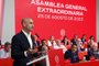 In this handout image released by the Spanish Royal Football Federation (RFEF) on August 25, 2023, RFEF President Luis Rubiales delivers a speech during an extraordinary general assembly of the federation on August 25, 2023 in Las Rozas de Madrid. Spanish football chief Luis Rubiales refused to resign today after a week of heavy criticism for his for his unsolicited kiss on the lips of female player Jenni Hermoso following Spain's Women's World Cup triumph. (Photo by Eidan RUBIO / RFEF / AFP) / RESTRICTED TO EDITORIAL USE - MANDATORY CREDIT "AFP PHOTO / RFEF / EIDAN RUBIO  " - NO MARKETING NO ADVERTISING CAMPAIGNS - DISTRIBUTED AS A SERVICE TO CLIENTSEditoria: CLJLocal: Las Rozas de MadridIndexador: EIDAN RUBIOSecao: soccerFonte: RFEFFotógrafo: Handout<!-- NICAID(15520313) -->