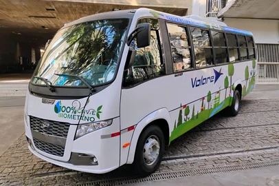 Marcopolo apresenta micro-ônibus Volare movido a GNV e biometano em evento em São Paulo nesta terça-feira (25).<!-- NICAID(16002757) -->