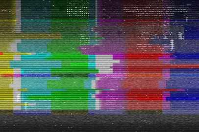 Abstract illustration of distorted tv test color bars. Glitch effect background. Conceptual image of vhs dead pixels.Fonte: 187889645<!-- NICAID(14537491) -->