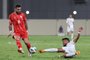 Palestine's defender #12 Camilo Saldana fights for the ball with Lebanon's forward #08 Hassan Saad during the 2026 FIFA World Cup AFC qualifiers football match between Lebanon and Palestine at the Khalid Bin Mohammed Stadium in Sharjah on November 16, 2023. (Photo by Giuseppe CACACE / AFP)Editoria: SPOLocal: SharjahIndexador: GIUSEPPE CACACESecao: soccerFonte: AFPFotógrafo: STF<!-- NICAID(15599476) -->