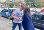 O aperto de mão entre os candidatos Scalco e Denise, candidatos à prefeitura de Caxias do Sul