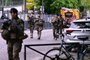 French military take part in a security perimiter near the consulate of Iran in Paris, as a person was suspected of entering the building with explosives, on April 19, 2024. French authorities on April 19, 2024, detained a man after receiving an alert from the Iranian consulate in Paris that someone had entered carrying an explosive, the capital's police authority said. (Photo by Miguel MEDINA / AFP)<!-- NICAID(15739596) -->