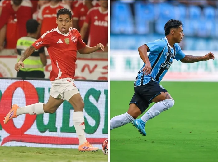 Montagem sobre fotos / Ricardo Duarte / Inter, Divulgação e Lucas Uebel/ Grêmio, Divulgação