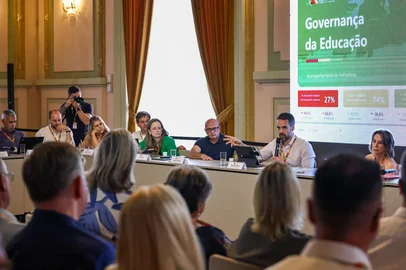 PORTO ALEGRE, RS – 26.03.2025 – O governador Eduardo Leite participou da reunião do Ciclo de Governança da Educação, promovida pela Secretaria da Educação. O encontro, realizado com a secretária Raquel Teixeira e coordenadores regionais, teve como foco o acompanhamento de indicadores estratégicos das CREs e o compartilhamento de boas práticas na rede estadual de ensino. A iniciativa busca fortalecer a gestão, a aprendizagem e a equidade na educação pública gaúcha.<!-- NICAID(16004221) -->