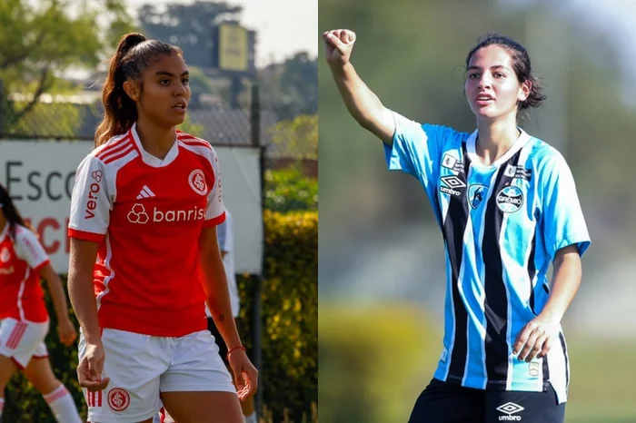 Montagem sobre fotos / Lara Vantzen/Inter/Divulgação e Caroline Motta/Grêmio/Divulgação