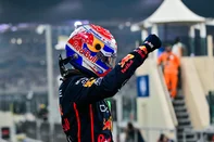 Red Bull Racing's Dutch driver Max Verstappen celebrates after taking the pole position at the end of the qualifying session ahead of the Abu Dhabi Formula One Grand Prix at the Yas Marina Circuit in Abu Dhabi on December 6, 2025. (Photo by Andrej ISAKOVIC / AFP)<!-- NICAID(16181702) -->