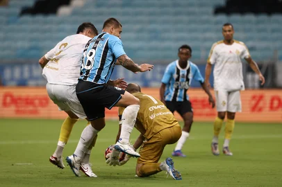 Bruno Todeschini / Agencia RBS PORTO ALEGRE, RS , BRASIL, 14-01-2026: Grêmio x São José, partida válida pela segunda rodada do Gauchão 2026, na Arena. O Tricolor terá que jogar sem público cumprindo punição aplicada pelo STJD. Foto: Bruno Todeschini/Agencia RBS<!-- NICAID(16204462) -->