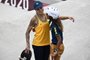 Brazil's Leticia Bufoni (L) and Brazil's Rayssa Leal embrace each other after competing in the women's street preliminary round during the Tokyo 2020 Olympic Games at Ariake Sports Park Skateboarding in Tokyo on July 26, 2021. (Photo by Jeff PACHOUD / AFP)Editoria: SPOLocal: TokyoIndexador: JEFF PACHOUDSecao: sports eventFonte: AFPFotógrafo: STF<!-- NICAID(14844850) -->