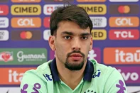 Lucas Paquetá em coletiva de imprensa da Seleção Brasileira.<!-- NICAID(15711062) -->