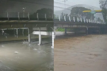 Imagens registradas na manhã desta quarta-feira (18) em Três Coroas e Igrejinha mostram a rápida elevação do nível do rio Paranhana. Os vídeos foram captados pelo Observatório Heller & Jung, mostram o avanço expressivo das águas em poucas horas entre a madrugada e o início da tarde.Em Três Coroas, o registro foi feito na ponte da Avenida Santa Maria, no Centro do município. Já em Igrejinha, a elevação do rio foi observada na ponte da Rua 1º de Junho, também na região central da cidade.<!-- NICAID(16062674) -->