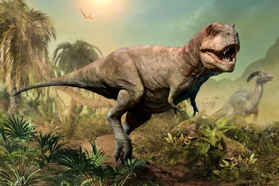 Ilustração 3D  do tiranossauro rex. Foto: warpaintcobra / stock.adobe.comFonte: 214101651<!-- NICAID(15319862) -->