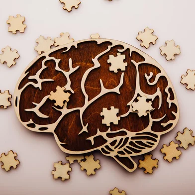 *A PEDIDO DE GABRIELA PERUFO* Brain with wooden puzzles. Mental Health and problems with memory. - Foto: burdun/stock.adobe.comIndexador: ILYABURDUNFonte: 427841346<!-- NICAID(15169691) -->