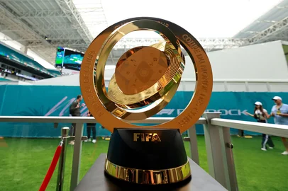 MIAMI, FLORIDA - MAY 04: The FIFA Club World Cup trophy on display prior to the F1 Grand Prix of Miami at Miami International Autodrome on May 04, 2025 in Miami, Florida.   Hector Vivas/Getty Images/AFP (Photo by Hector Vivas / GETTY IMAGES NORTH AMERICA / Getty Images via AFP)<!-- NICAID(16035844) -->