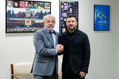 24.09.2025 – Reunião Bilateral com o Presidente da Ucrânia, Volodymyr ZelenskyPresidente da República, Luiz Inácio Lula da Silva, durante Reunião Bilateral com o Presidente da Ucrânia, Volodymyr Zelensky. Sede das Nações Unidas, Nova York - EUA. Foto: Ricardo Stuckert / PR<!-- NICAID(16131701) -->