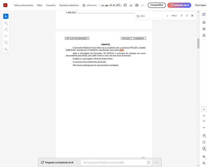 Cenipa / Divulgação Cenipa / Divulgação
