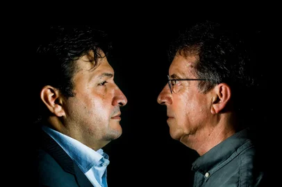 PORTO ALEGRE, RS, BRASIL, 21.10.2022: (Da esq. para dir.) Retratos dos candidatos à presidência do Gremio Alberto Guerra e Odorico Roman. Foto: Camila Hermes/Agencia RBS<!-- NICAID(15243184) -->