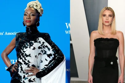 Montagem - Angelica Ross - Emma Roberts. Montagem sobre fotos Stefani Reynolds / Jean-Baptiste Lacroix / AFP<!-- NICAID(15545678) -->