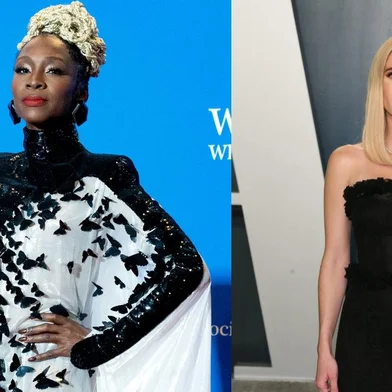 Montagem - Angelica Ross - Emma Roberts. Montagem sobre fotos Stefani Reynolds / Jean-Baptiste Lacroix / AFP<!-- NICAID(15545678) -->