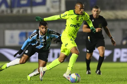 O goleiro Weverton, da SE Palmeiras, em jogo contra a equipe do Grêmio FBPA, durante partida válida pela décima quarta rodada, do Campeonato Brasileiro, Série A, no Estyádio Centenário. (Foto: Cesar Greco/Palmeiras/by Canon)Indexador: CESAR GRECO<!-- NICAID(15806694) -->