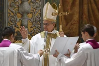 This photo taken and handout on May 9, 2025 by The Vatican Media shows Pope Leo XIV during a mass with cardinals in the Sistine Chapel in The Vatican. (Photo by Handout / VATICAN MEDIA / AFP) / RESTRICTED TO EDITORIAL USE - MANDATORY CREDIT "AFP PHOTO / VATICAN MEDIA" - NO MARKETING - NO ADVERTISING CAMPAIGNS - DISTRIBUTED AS A SERVICE TO CLIENTS<!-- NICAID(16033634) -->