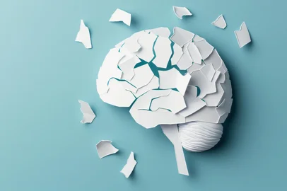 Top view of white paper cut out brain with piece ripped off on light blue background, concept for mental health or rotting mindTop view of white paper cut out brain with piece ripped off on light blue background, concept for mental health or rotting mind --ar 16:9 --v 6 Job ID: 3b217136-008f-411c-b090-b4ed0256968bFonte: 984078648<!-- NICAID(15926945) -->