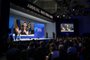 Ukrainian President Volodymyr Zelensky is seen on a giant screen during his address by video conference as part of the World Economic Forum (WEF) annual meeting in Davos on May 23, 2022. (Photo by Fabrice COFFRINI / AFP)Editoria: POLLocal: DavosIndexador: FABRICE COFFRINISecao: diplomacyFonte: AFPFotógrafo: STF<!-- NICAID(15104254) -->