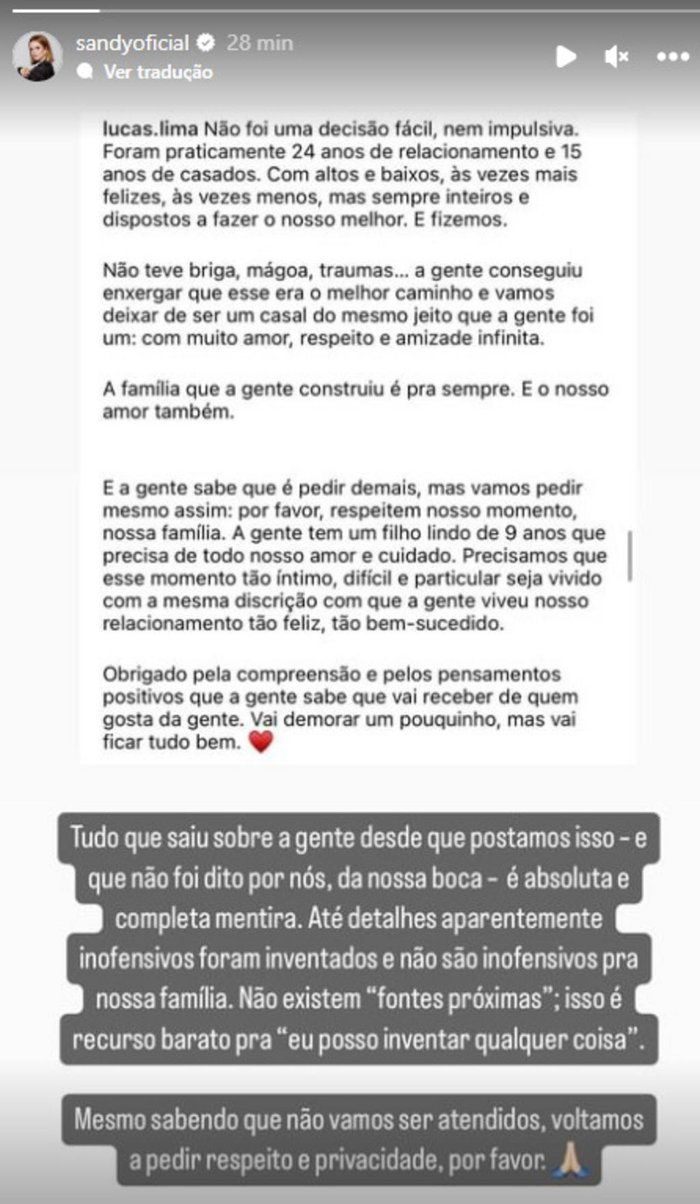@sandyoficial / Instagram / Reprodução @sandyoficial / Instagram / Reprodução