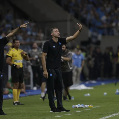 PORTO ALEGRE, RS, BRASIL, 08/03/2025- Gre-Nal 445: Grêmio e Inter se enfrentam pelo jogo de ida da final do Gauchão na Arena.  Foto: Mateus Bruxel / Agencia RBS<!-- NICAID(15991506) -->