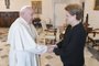 Papa Francisco encontra a ex-presidente e atual titular do Banco dos Brics, Dilma Rousseff. Foto: Vatican Media<!-- NICAID(15746979) -->